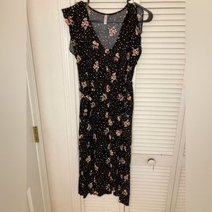 Xhilaration Black Floral Button Down Midi Dress Size M
